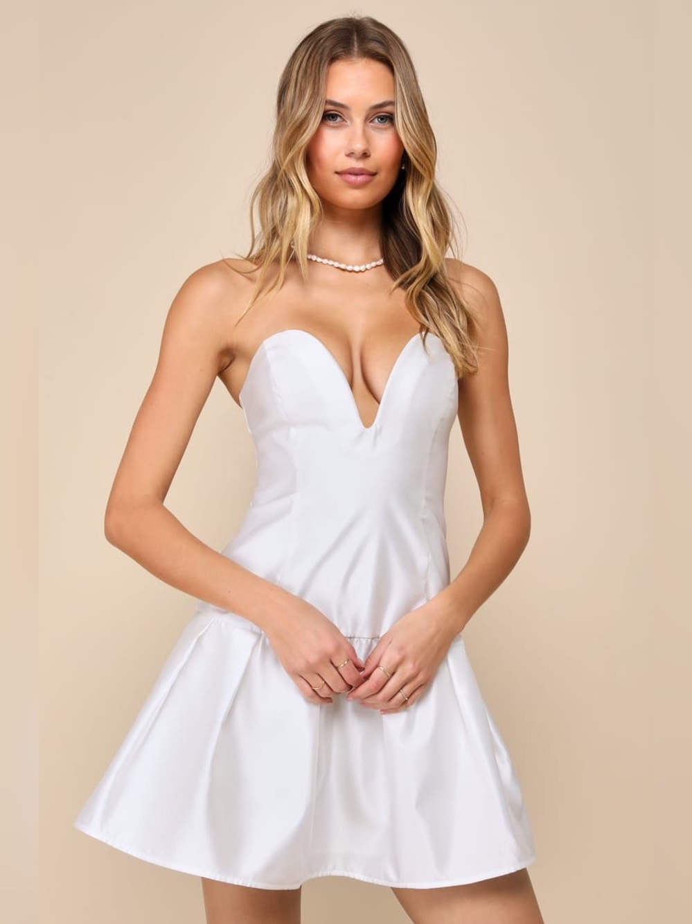 Lulus Best Charm White Taffeta Strapless Mini Dress
